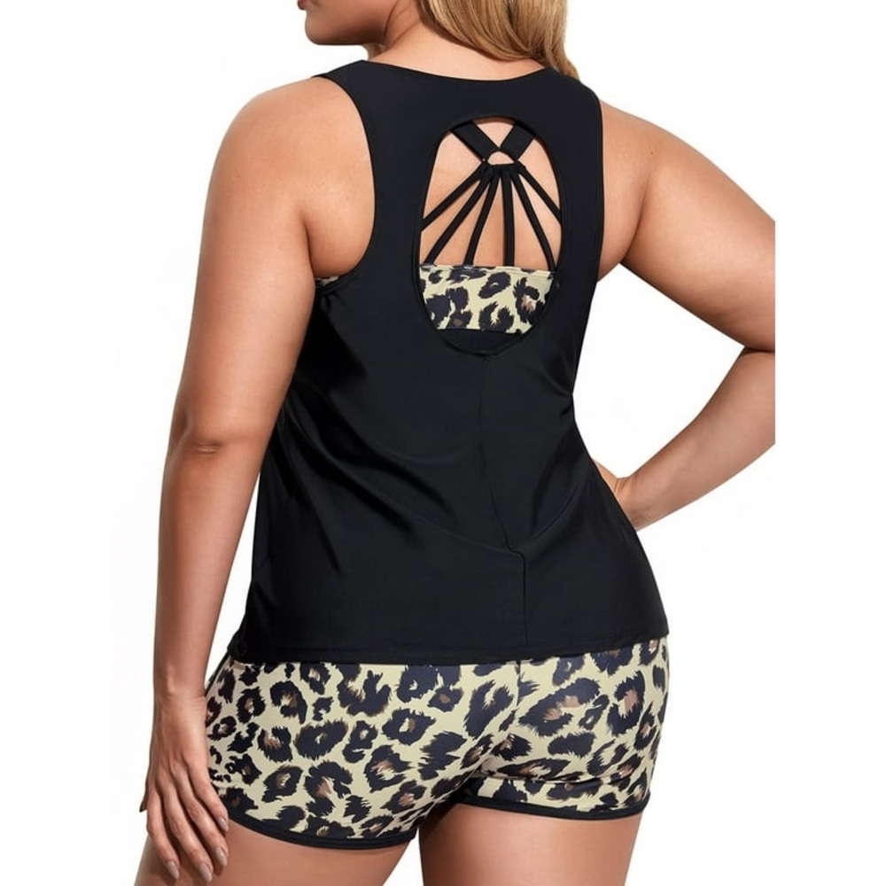 Rivelino Plus Size 3 Piece Tankini Tummy Control swimsuit with Boy Shorts NWOT - Picture 4 of 13